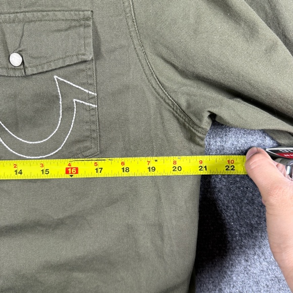 True Religion Pearl Snap Olive Green Long Sleeve Button Down Shirt Mens Medium - Picture 7 of 9